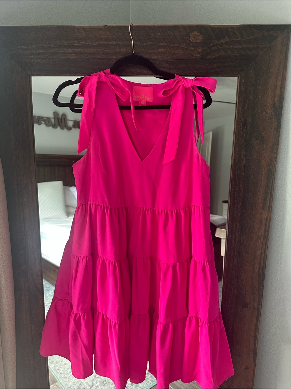 Lilly Pulitzer Hot Pink Tie-Shoulder Tiered V-Neck Mini Dress